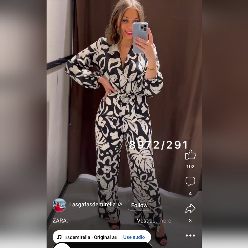 ZARA * SATIN LONG PRINT JUMPSUIT - Picture 4 of 11